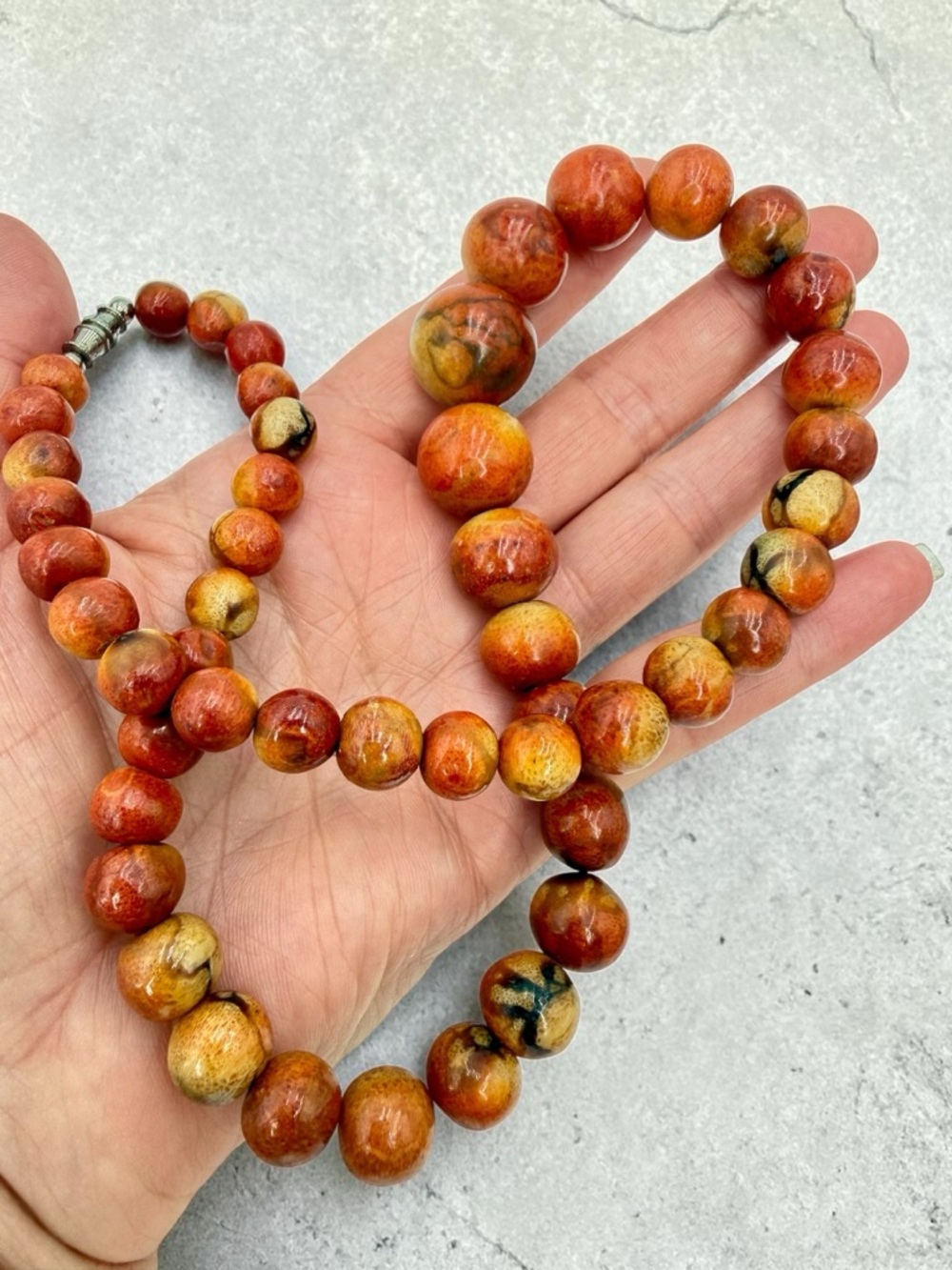 Vintage Chunky Apple Coral Graduated Bead Necklace 18” 80g Barrel Clasp Boho Lux - Picture 11 of 17